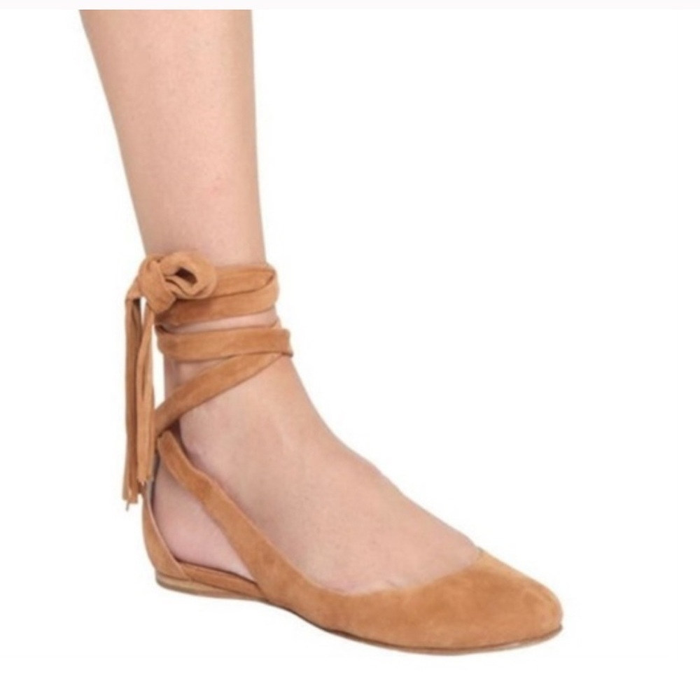 Sigerson Morrison Shoes Women's Size 6.5 Brown suede Ankle Wrap Ballet Flats - Picture 7 of 7